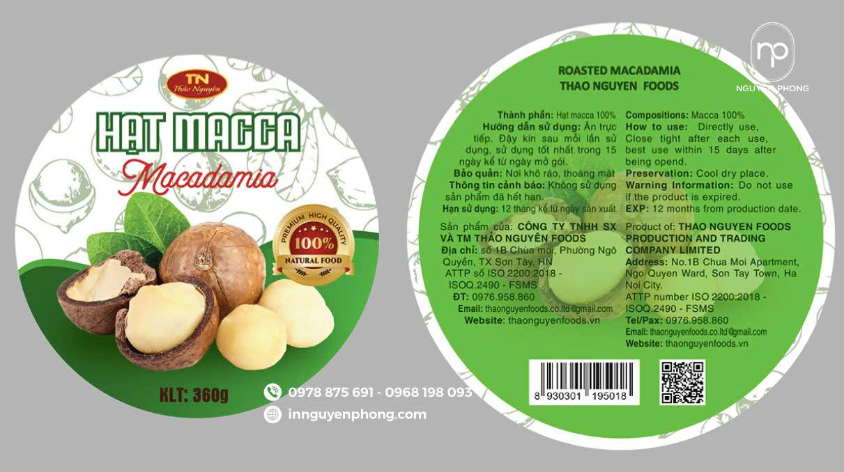 Mẫu giấy in sticker sản phẩm hạt macca